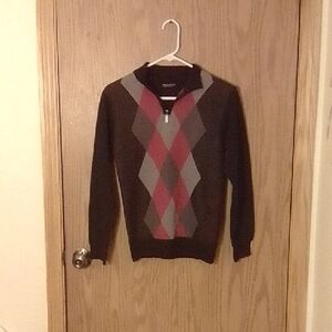 Men's Argyle Zip-Up Sweater - Brown, Red, Gray